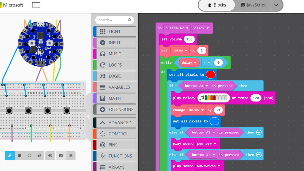 Makecode - Adafuit Circuit Playground Bluefruit - capacitive touch