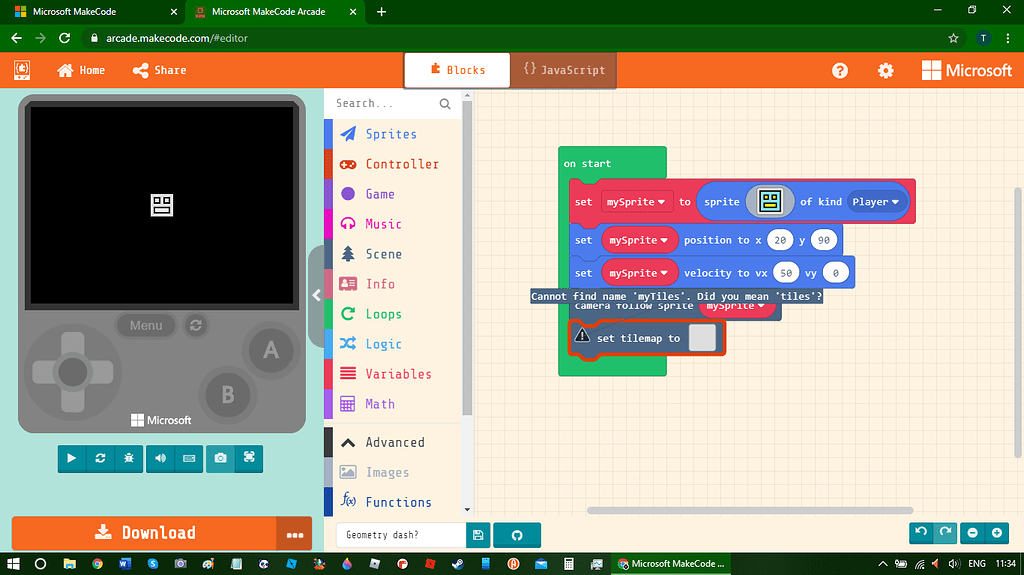 Why did this happen? + Help with GD ripoff plz - Help - Microsoft MakeCode