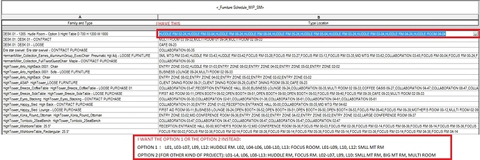 ROOM NAMES TO FAMILY TYPE - SCHEDULE