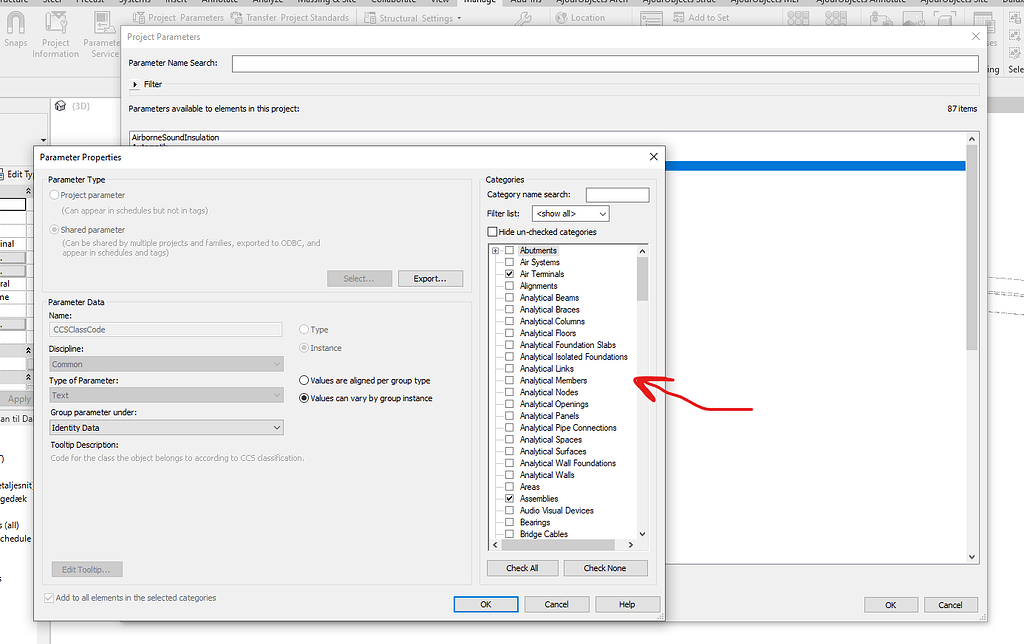 Extract Assigned Categories from Project Parameters - Revit - Dynamo