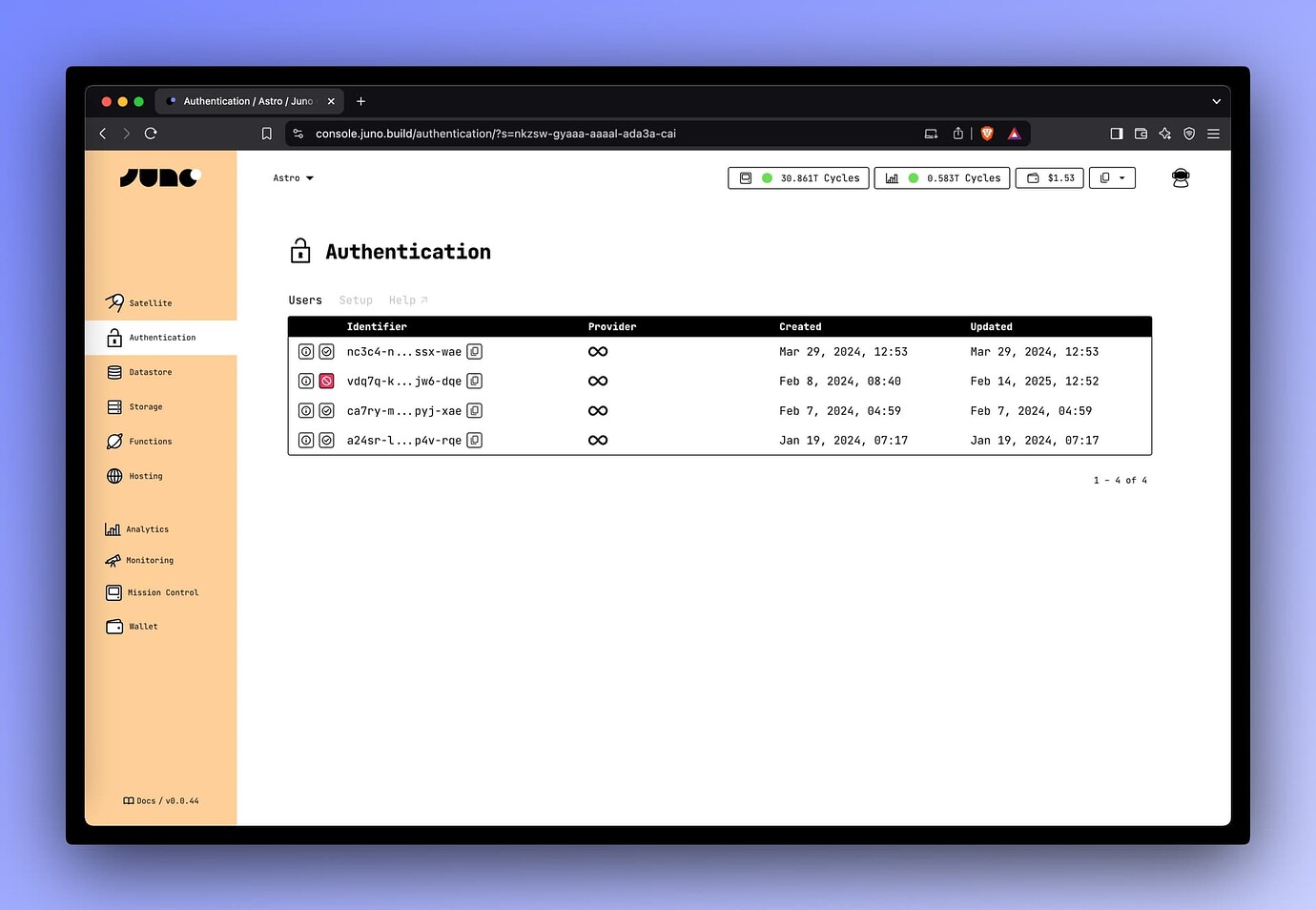 User management screenshot