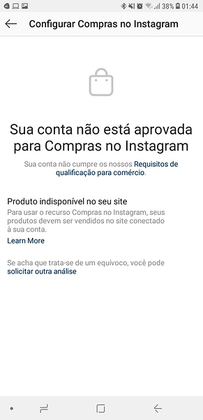 Instagram produtos estão indisponíveis