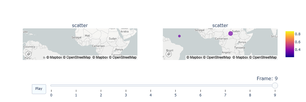 Create an animation of two scatter_mapbox in a subplot - 📊 Plotly ...