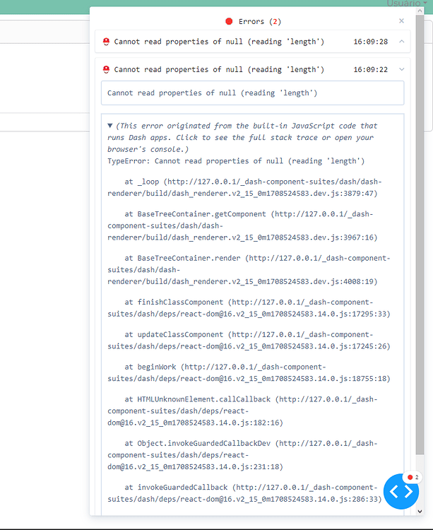 JavaScript error while navigating through the application - Dash Python ...