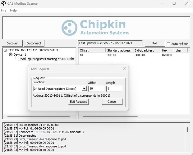 Duco CAS modbus scanner output 5