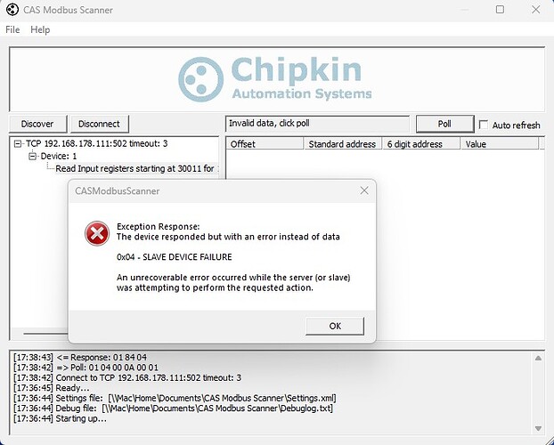 Duco CAS modbus scanner output 6 - 11