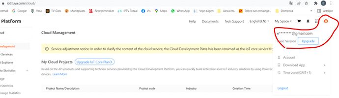 Tuya cloud email adres
