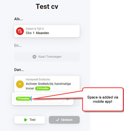 Homey mobile app adds space behind tag