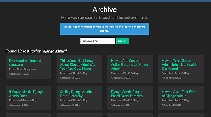 Django Feeds archive page