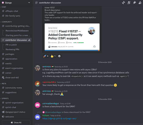 The Django Discord - #contributor-discussions screenshot