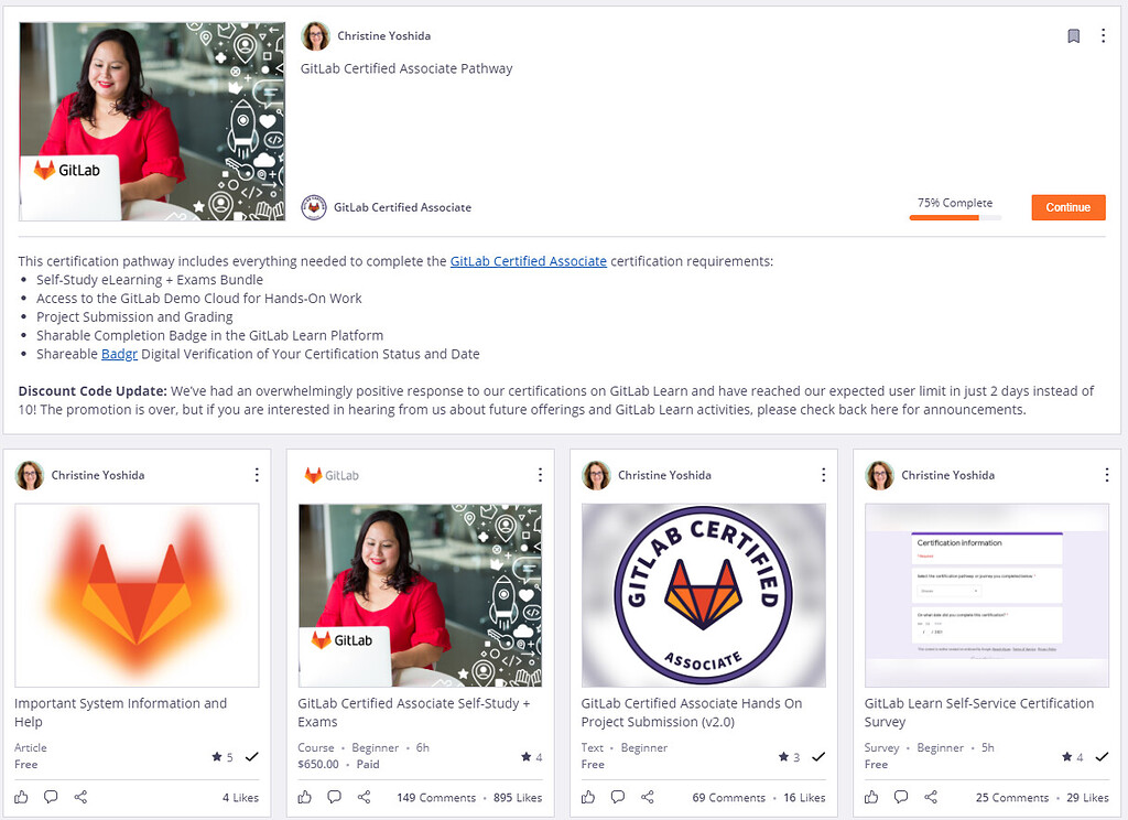 Gitlab certified associate cant continue from 75% - GitLab University ...
