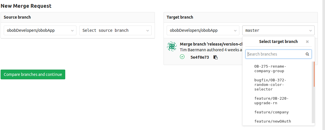 Code Drop Down Gitlab Merge request development branch missing from drop down list - How to ...