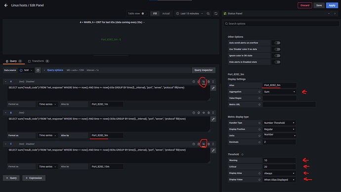 Grafana Status Panel config for B query