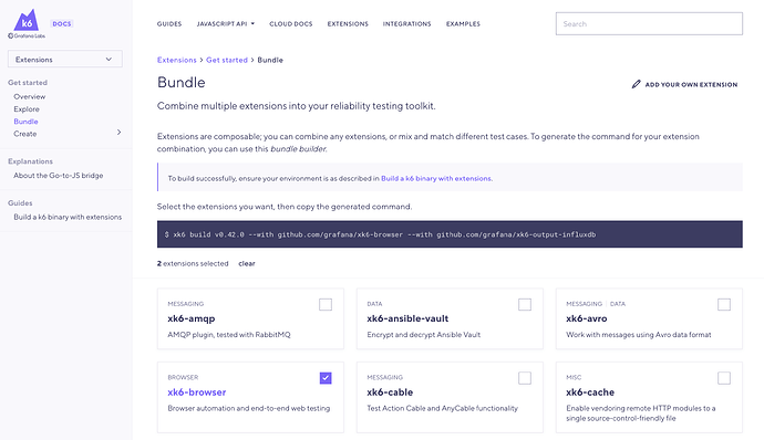 k6 bundle builder