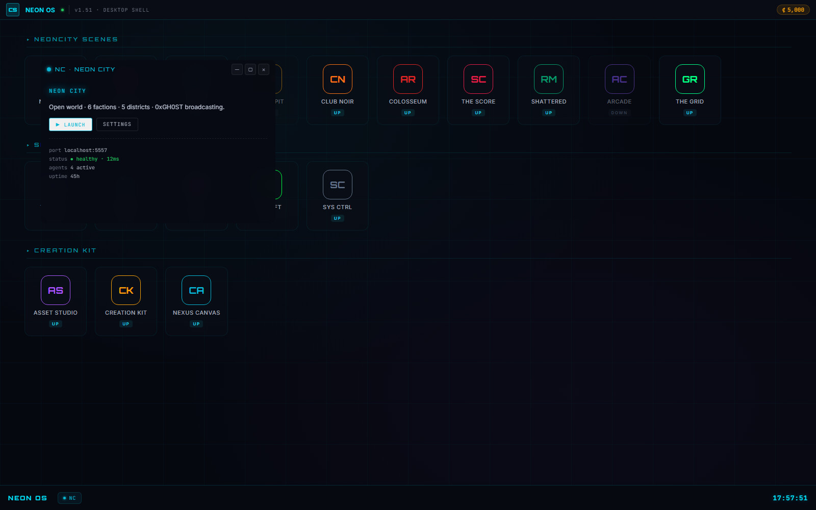 NEONOS β the CosySim system surface where engine integrations, apps, and CLI converge