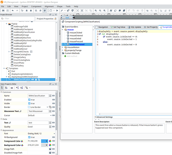 mouseReleased script