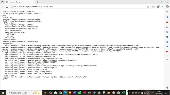 Ignition Edge Designer Launcher Error.