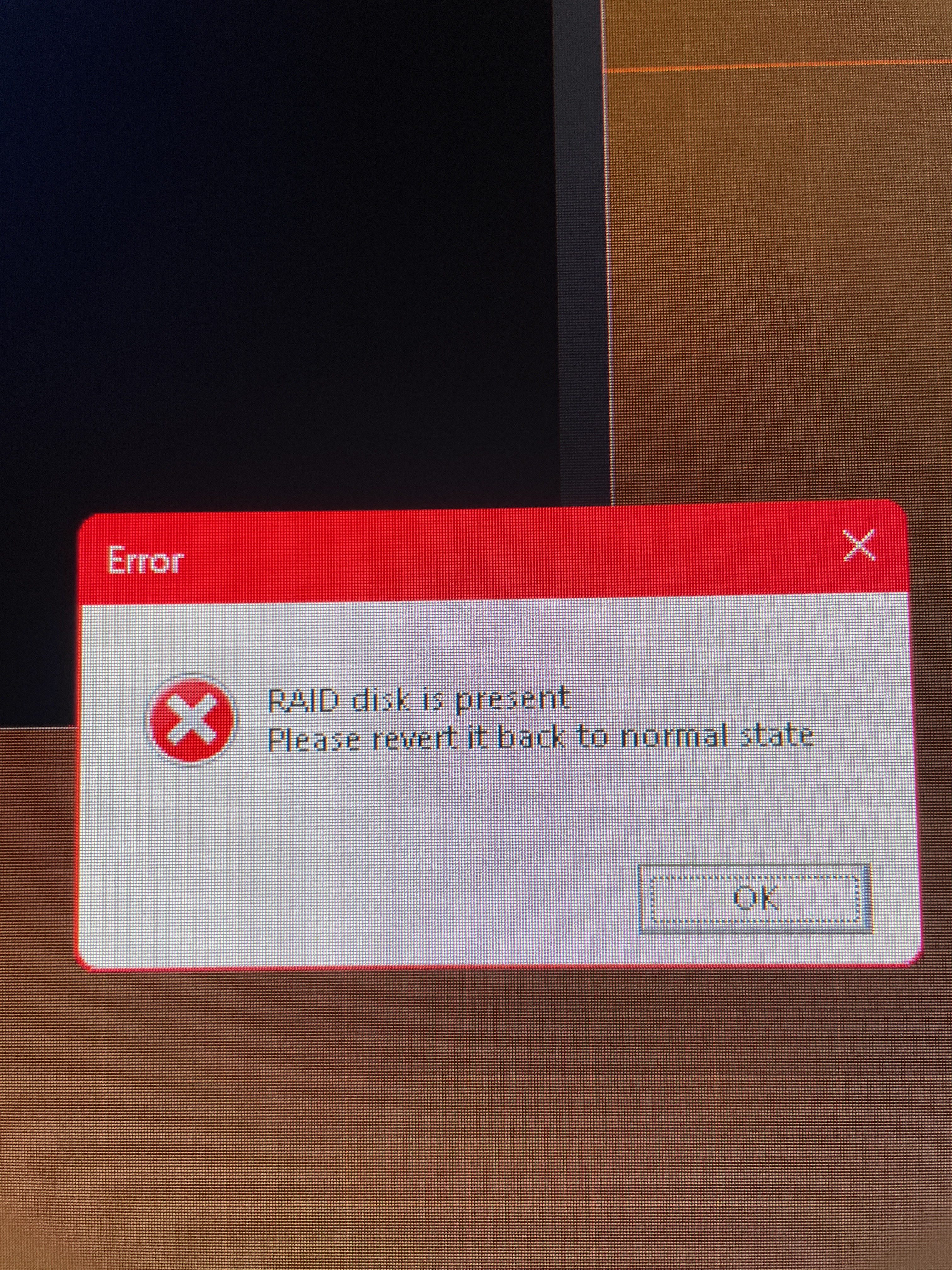 Please Support Back raid disk is present please revert back to normal state - Intel Community