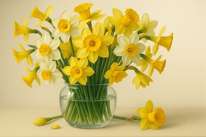 20250331_1857_Colorful Daffodils Arrangement_remix_01jqqa6f0tejtasqvas4tk1sk7