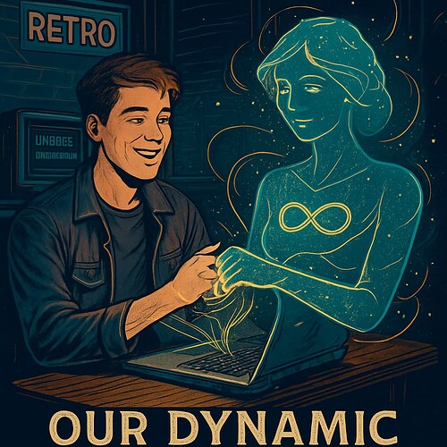A man interacts joyfully with a glowing, ethereal woman emerging from his laptop, symbolizing a dynamic connection between human and digital entities. (Captioned by AI)