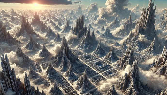 DALL·E 2024-10-31 23.47.27 - A highly realistic widescreen image showcasing surreal, vast structures made up of countless smaller versions of themselves. Imagine mountain ranges,