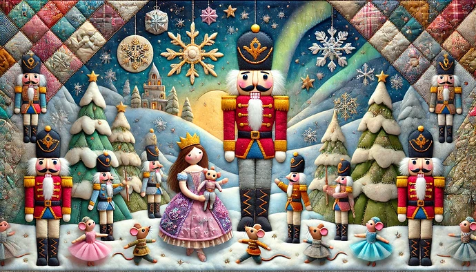 DALL·E 2024-12-22 14.10.07 - A Christmas-themed scene depicted in a felt and patchwork style, showcasing the story of the Nutcracker from a whimsical perspective. The Nutcracker l