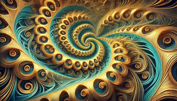 DALL·E 2024-11-03 00.01.58 - A wide aspect ratio surrealist scene titled 'Spirals within Spirals,' featuring an intricate cascade of spirals, each nested within larger spirals, cr