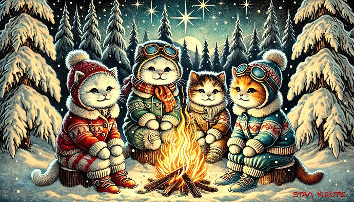 cats by warming fire in snowy mountains   1920x1097