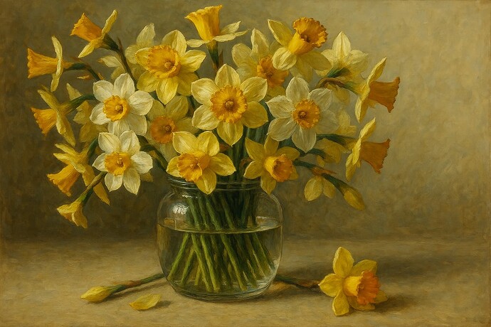 20250331_1811_Daffodils in Vase_remix_01jqq7jvpcewrrc5z3p85ftsdy