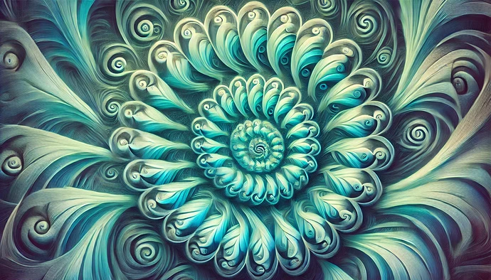 DALL·E 2024-11-02 23.59.24 - A wide aspect ratio surrealist image featuring an intricate pattern of spirals within spirals, all interlocking and layering into each other in revers