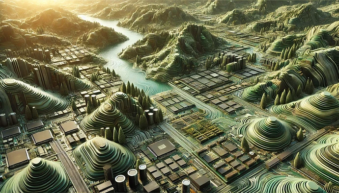 DALL·E 2024-11-02 11.41.04 - A realistic aerial-view, photo-style image of a landscape entirely composed of single-board computers (SBCs). The scene has an intricate layout where