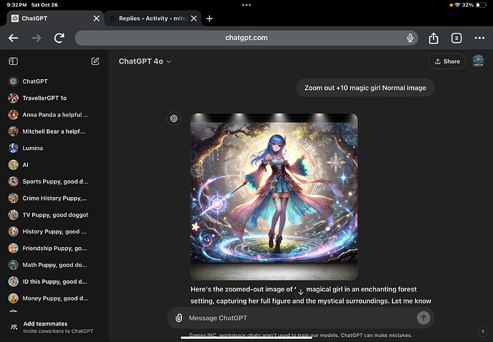 The image depicts a magical girl with blue hair in a fantasy setting, surrounded by glowing, mystical elements. (Captioned by AI)
