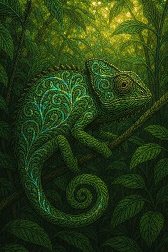 Camouflaged Chameleon in Yarn Jungle (1)