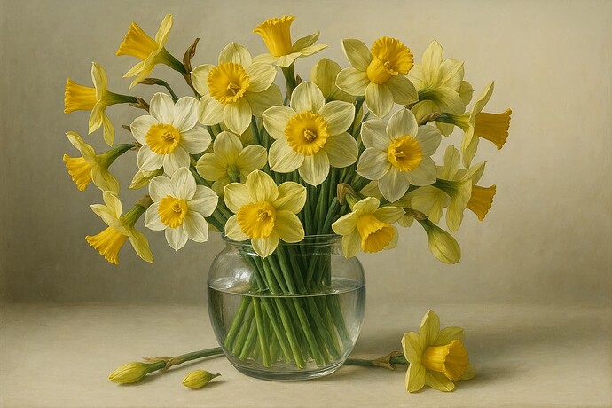 20250331_1824_Realistic Daffodil Arrangement_remix_01jqq8ab7cezxb8pbjf0z2xp6p