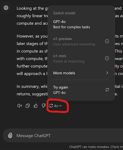 The image shows a screen capture from a ChatGPT interface with a menu for switching models highlighted, and the GPT-4 model option circled in red. (Captioned by AI)