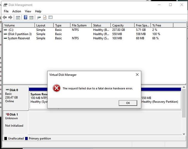 Ssd not initialized the request failed due to a fatal device hardware
