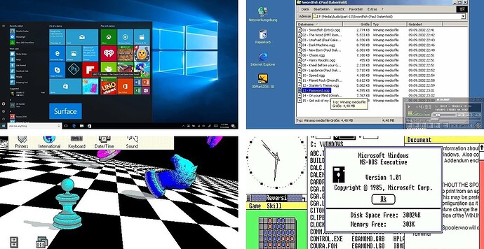 Screenshots of different Windows OSes
