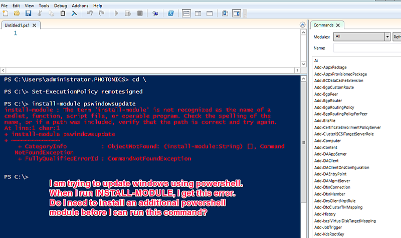 その他 JUSTIFIED IMPORT Error when using install-module pswindowsupdate command in
