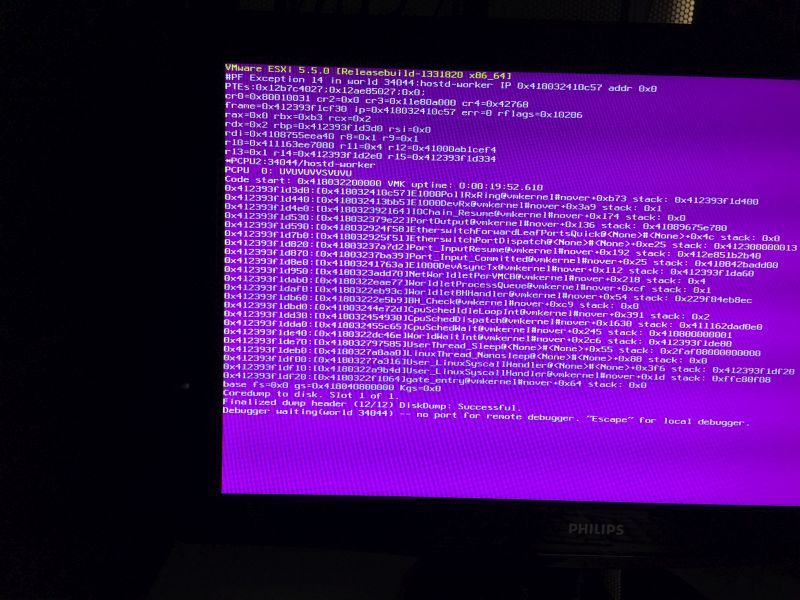 VMWARE ESXi purple screen of death PF Exception 14