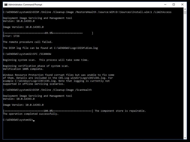 Windows 10 dism failing error 1726 windows spiceworks community