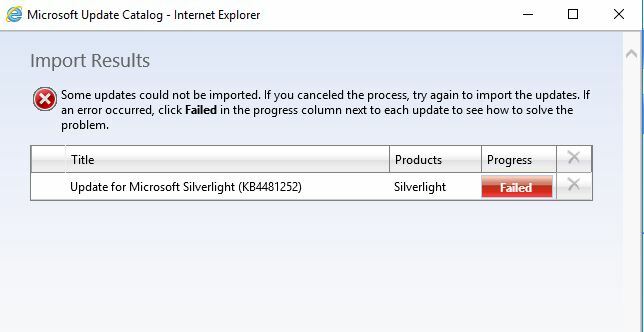 unable to import Microsoft silverlight patch kb4481252 in