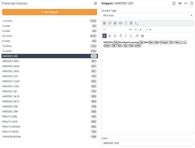 TE - Transcript Course Snippet
