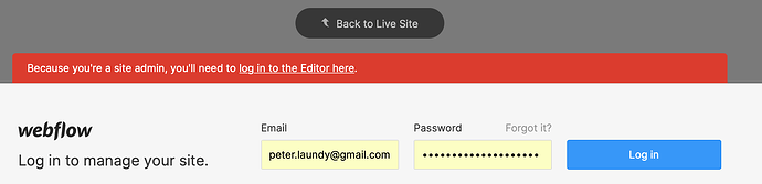 Failed login to Editor