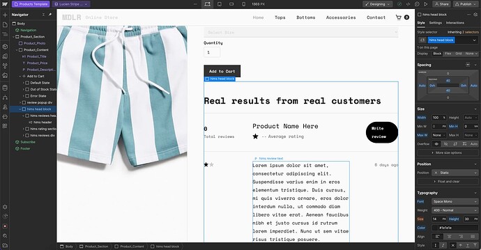 Pasting component in ecommerce product page