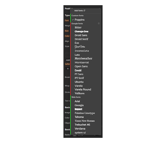 Webflow Designer Predefined Google Fonts