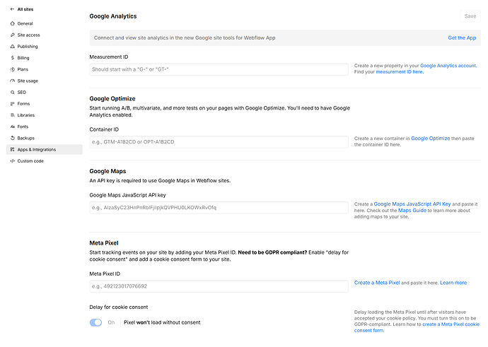 Webflow Site Settimgs Apps Integrations Empty Native Connections