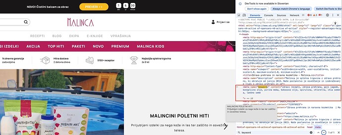 A webpage for Malinca, an online retailer, is displayed on a computer screen showing the website's layout with navigation menus, product categories, and source code visible in a separate window. (Captioned by AI)
