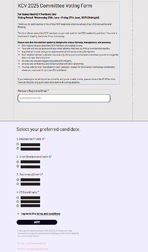 THE VOTING FORM (Accessible to paid members only)