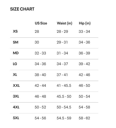 ua size chart