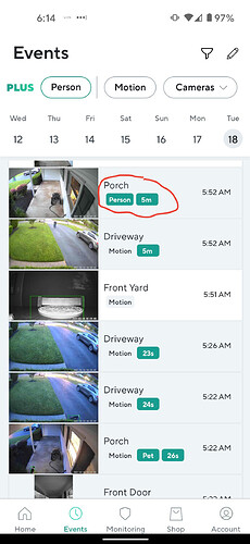 Events Page showing Porch 5m